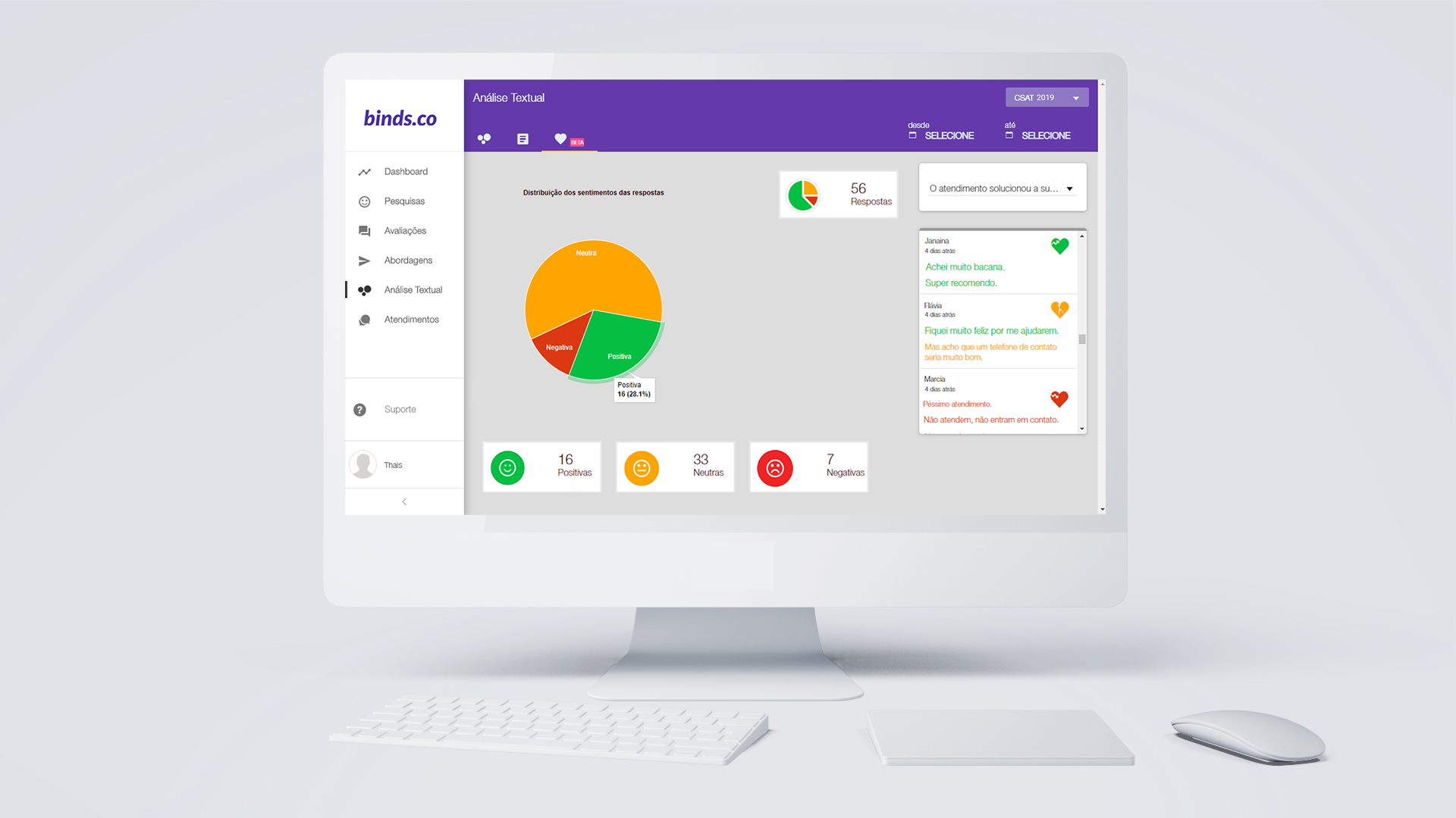 Computador com nova funcionalidade da binds.co na tela